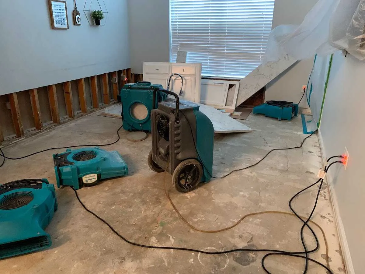 Dehumidifier in flood-cut room for Water Damage Restoration in Lindale